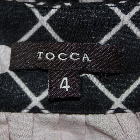 Tocca Dress Sz 4 Black Tan Ruffled Lined Fit Flare Cotton Silk Dress - Picture 10 of 16